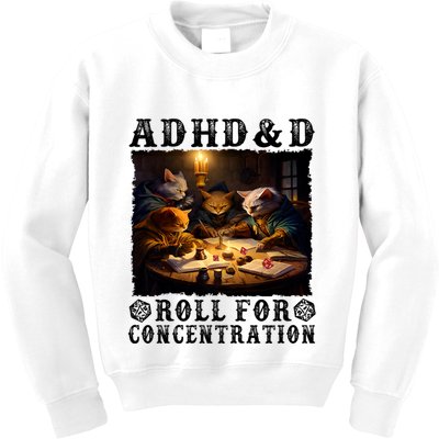 Cats Rpg Gamer Roll For Concentration Funny Quote Apparel Kids Sweatshirt