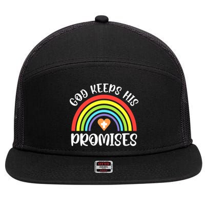 Christian Rainbow God Keeps His Promises Bible Noah 7 Panel Mesh Trucker Snapback Hat