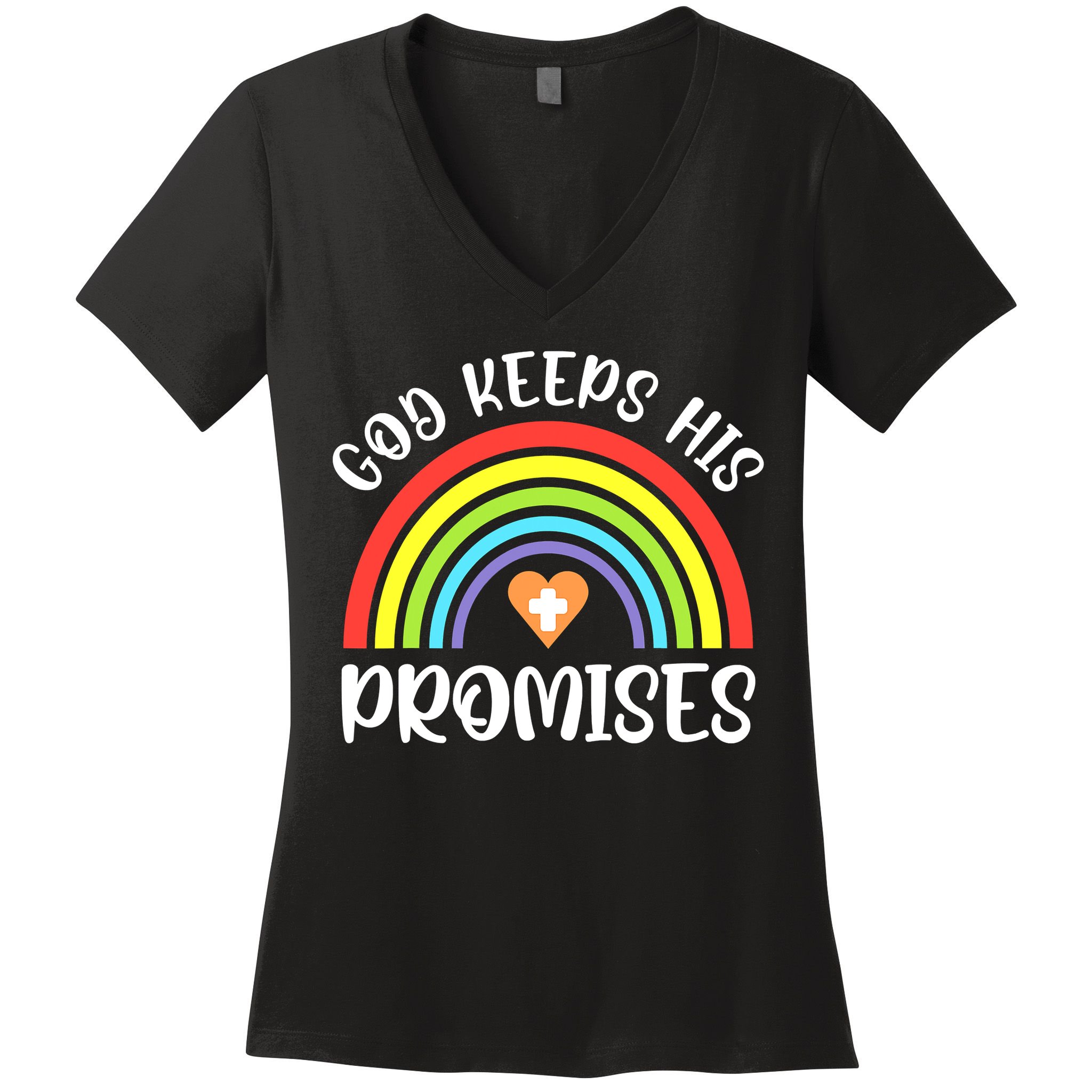 Christian Rainbow God Keeps His Promises Bible Noah Women's V-Neck T-Shirt