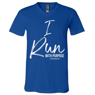 Christian Running Gift For Runners I Run With Purpose V-Neck T-Shirt
