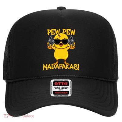 Chicken Rooster Gun Farmer Saying High Crown Mesh Back Trucker Hat