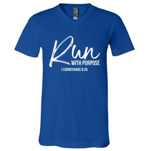 Christian Runner Gift Running Gear Run With Purpose Quote Great Gift V-Neck T-Shirt