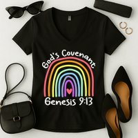 Christian Rainbow God’s Covenant G.e.n.e.s.i.s 913 Women's V-Neck T-Shirt