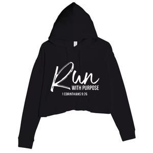 Christian Runner Gift Running Gear Run With Purpose Quote Crop Fleece Hoodie