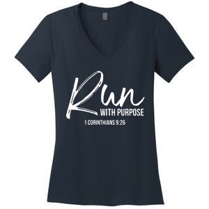 Christian Runner Gift Running Gear Run With Purpose Quote Women's V-Neck T-Shirt