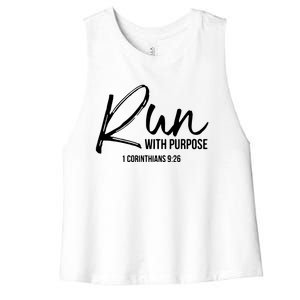 Christian Runner Gift Running Gear Run With Purpose Quote Women's Racerback Cropped Tank