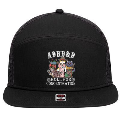 Cats Rpg Gamer Roll For Concentration D20 Dice Nerdy 7 Panel Mesh Trucker Snapback Hat