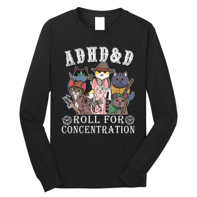 Cats Rpg Gamer Roll For Concentration D20 Dice Nerdy Long Sleeve Shirt