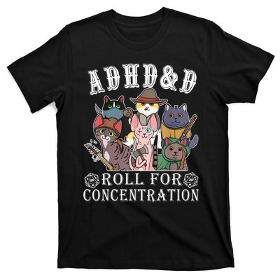 Cats Rpg Gamer Roll For Concentration D20 Dice Nerdy T-Shirt