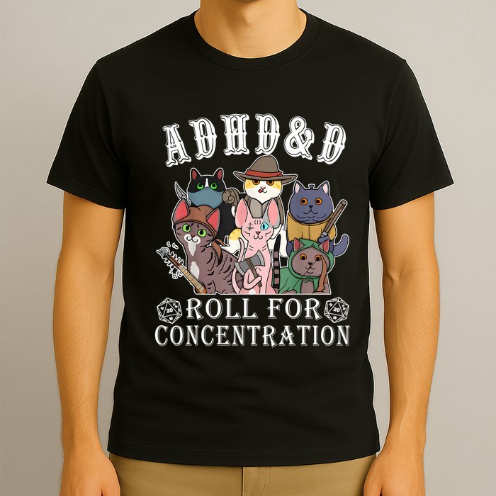 Cats Rpg Gamer Roll For Concentration D20 Dice Nerdy T-Shirt