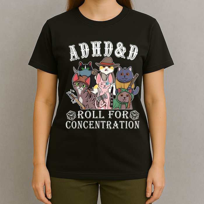 Cats Rpg Gamer Roll For Concentration D20 Dice Nerdy T-Shirt