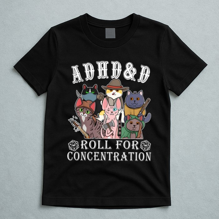 Cats Rpg Gamer Roll For Concentration D20 Dice Nerdy T-Shirt