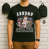 Cats Rpg Gamer Roll For Concentration D20 Dice Nerdy T-Shirt