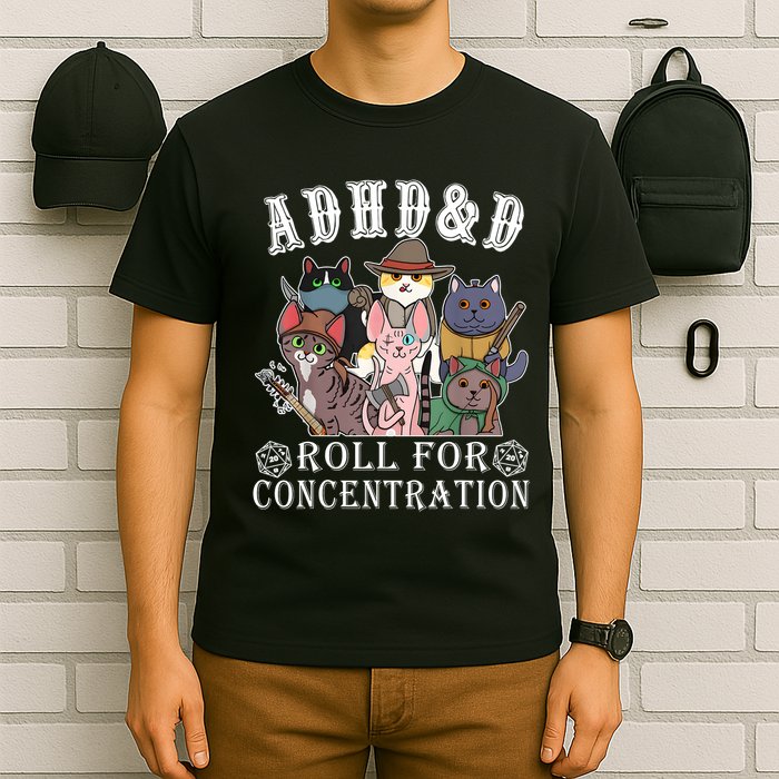 Cats Rpg Gamer Roll For Concentration D20 Dice Nerdy T-Shirt
