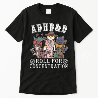 Cats Rpg Gamer Roll For Concentration D20 Dice Nerdy Tall T-Shirt