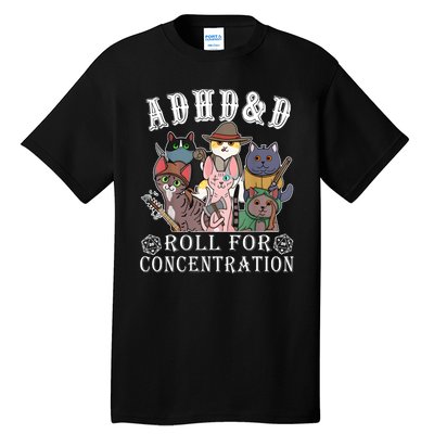 Cats Rpg Gamer Roll For Concentration D20 Dice Nerdy Tall T-Shirt