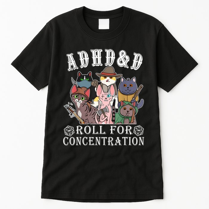 Cats Rpg Gamer Roll For Concentration D20 Dice Nerdy Tall T-Shirt