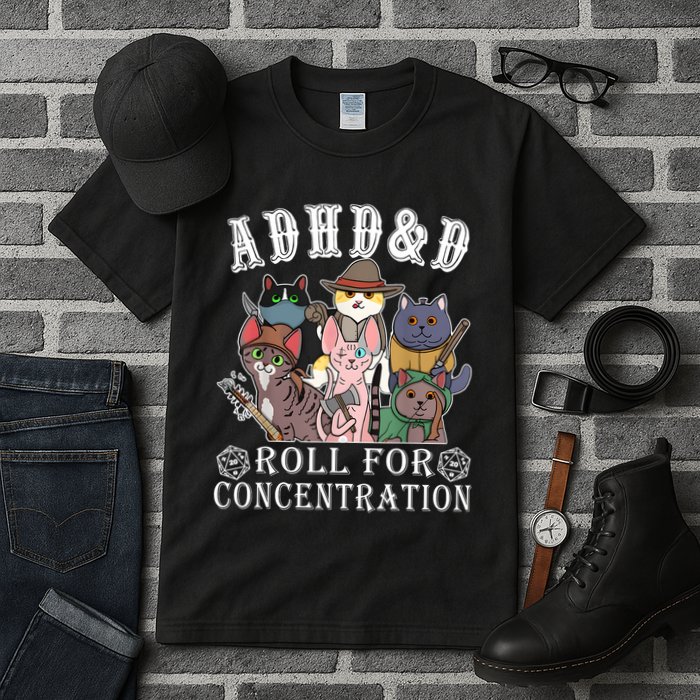 Cats Rpg Gamer Roll For Concentration D20 Dice Nerdy Tall T-Shirt