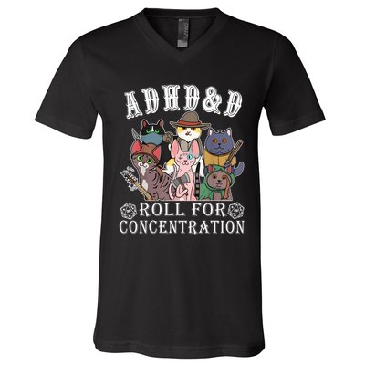 Cats Rpg Gamer Roll For Concentration D20 Dice Nerdy V-Neck T-Shirt