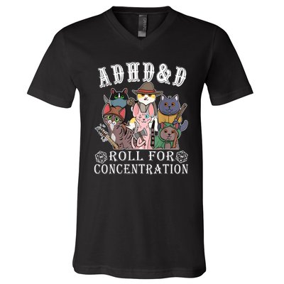 Cats Rpg Gamer Roll For Concentration D20 Dice Nerdy V-Neck T-Shirt