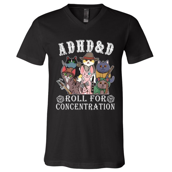 Cats Rpg Gamer Roll For Concentration D20 Dice Nerdy V-Neck T-Shirt