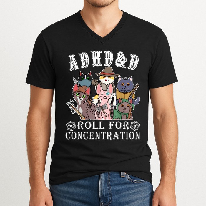 Cats Rpg Gamer Roll For Concentration D20 Dice Nerdy V-Neck T-Shirt
