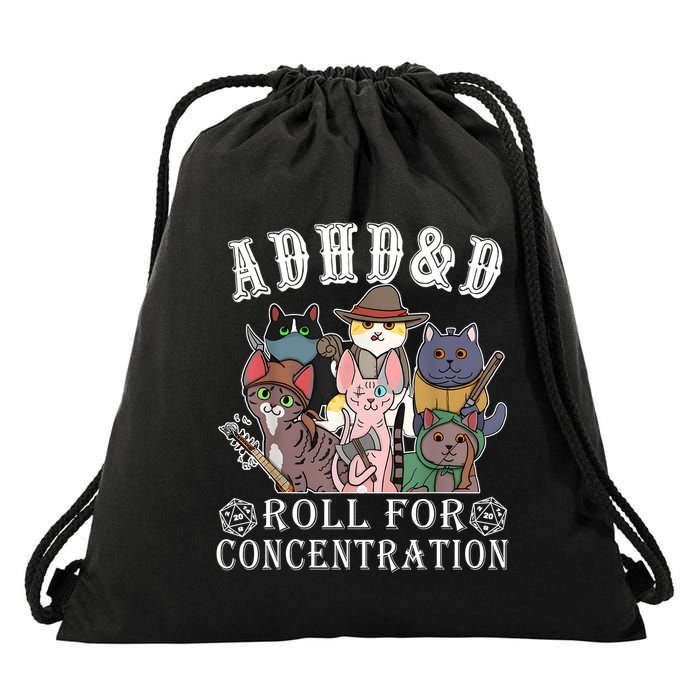 Cats Rpg Gamer Roll For Concentration D20 Dice Nerdy Drawstring Bag