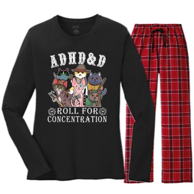 Cats Rpg Gamer Roll For Concentration D20 Dice Nerdy Women's Long Sleeve Flannel Pajama Set 