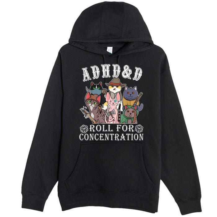 Cats Rpg Gamer Roll For Concentration D20 Dice Nerdy Premium Pullover Hoodie