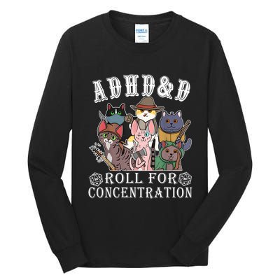 Cats Rpg Gamer Roll For Concentration D20 Dice Nerdy Tall Long Sleeve T-Shirt