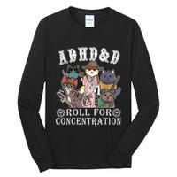 Cats Rpg Gamer Roll For Concentration D20 Dice Nerdy Tall Long Sleeve T-Shirt
