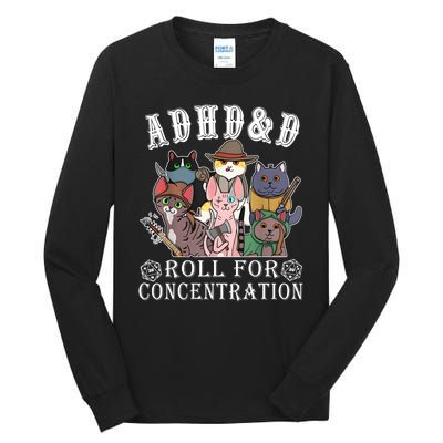 Cats Rpg Gamer Roll For Concentration D20 Dice Nerdy Tall Long Sleeve T-Shirt