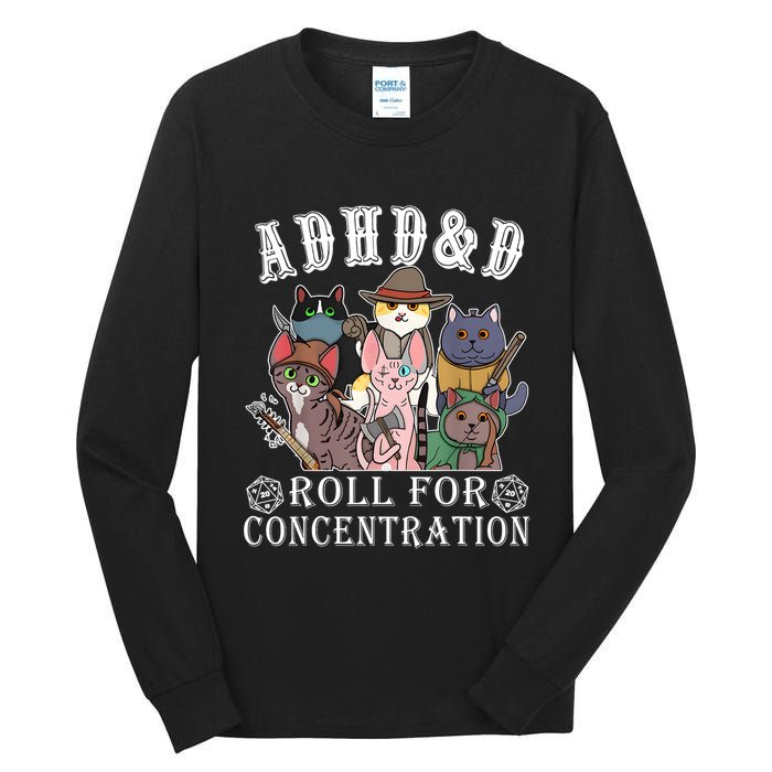 Cats Rpg Gamer Roll For Concentration D20 Dice Nerdy Tall Long Sleeve T-Shirt