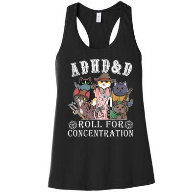 Cats Rpg Gamer Roll For Concentration D20 Dice Nerdy Women's Racerback Tank