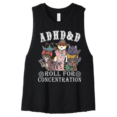 Cats Rpg Gamer Roll For Concentration D20 Dice Nerdy Women's Racerback Cropped Tank