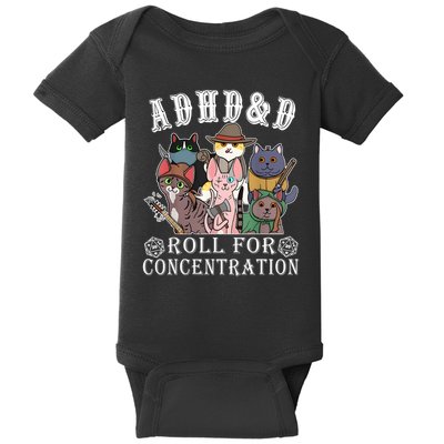 Cats Rpg Gamer Roll For Concentration D20 Dice Nerdy Baby Bodysuit