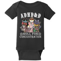 Cats Rpg Gamer Roll For Concentration D20 Dice Nerdy Baby Bodysuit