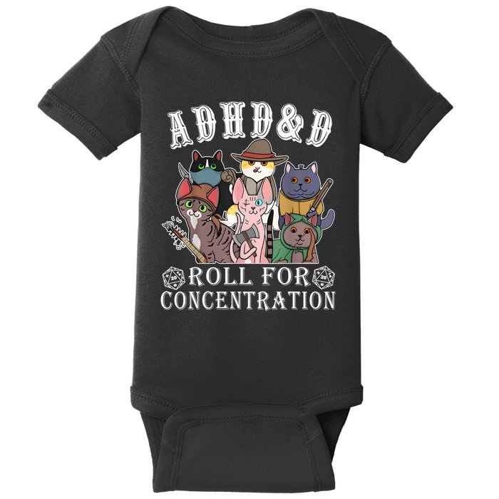 Cats Rpg Gamer Roll For Concentration D20 Dice Nerdy Baby Bodysuit