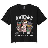 Cats Rpg Gamer Roll For Concentration D20 Dice Nerdy Women's Crop Top Tee