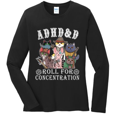 Cats Rpg Gamer Roll For Concentration D20 Dice Nerdy Ladies Long Sleeve Shirt