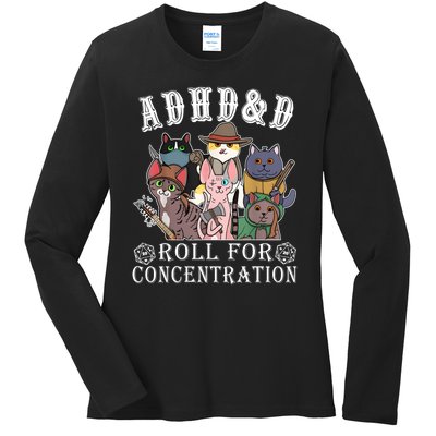 Cats Rpg Gamer Roll For Concentration D20 Dice Nerdy Ladies Long Sleeve Shirt