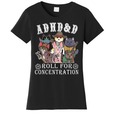 Cats Rpg Gamer Roll For Concentration D20 Dice Nerdy Women's T-Shirt