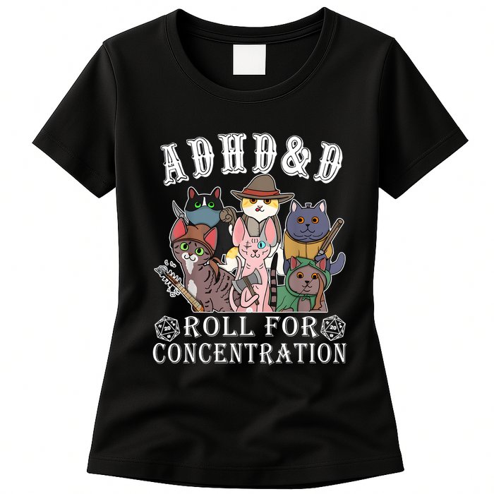 Cats Rpg Gamer Roll For Concentration D20 Dice Nerdy Womens T-Shirt