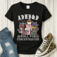 Cats Rpg Gamer Roll For Concentration D20 Dice Nerdy Womens T-Shirt