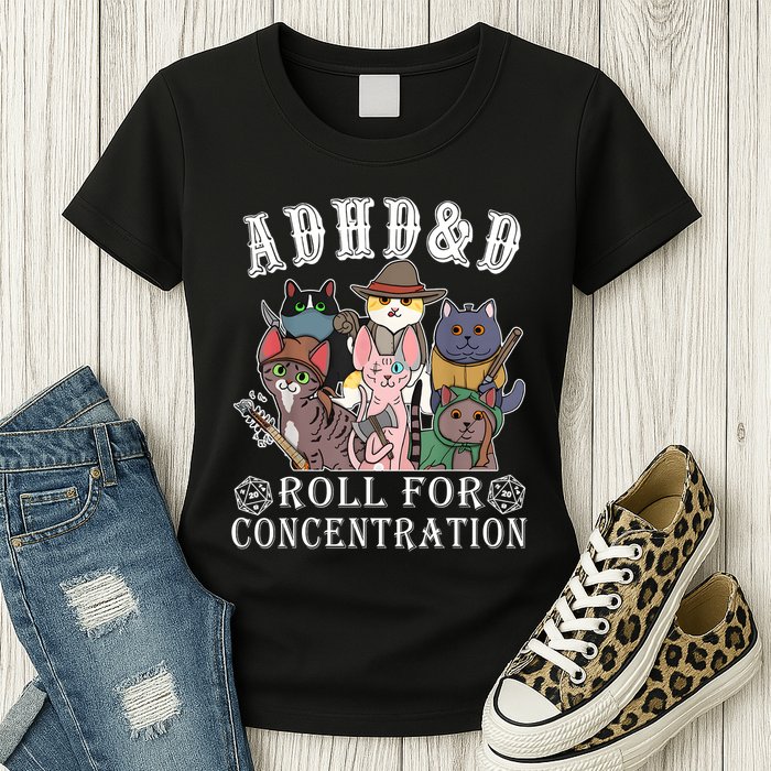 Cats Rpg Gamer Roll For Concentration D20 Dice Nerdy Womens T-Shirt