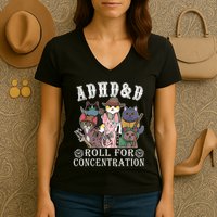Cats Rpg Gamer Roll For Concentration D20 Dice Nerdy Women's V-Neck T-Shirt