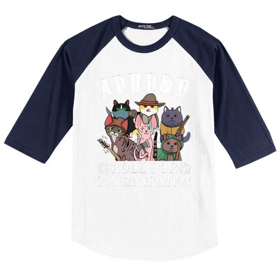 Cats Rpg Gamer Roll For Concentration D20 Dice Nerdy Baseball Sleeve Shirt