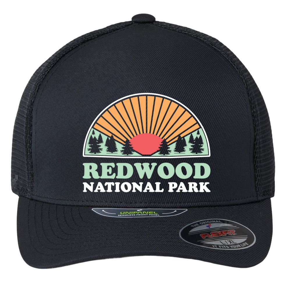 California Retro Gift Vintage Redwood National Park Gift Flexfit Unipanel Trucker Cap