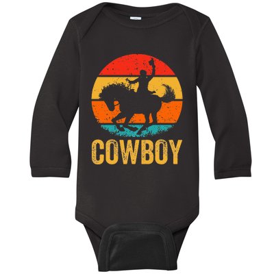 Cowboy Rodeo Horse Gifts Country Vintage Western Cowboy Baby Long Sleeve Bodysuit