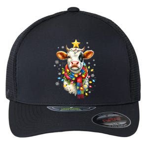 Cow Reindeer Hat Santa Lights Funny Cow Christmas Flexfit Unipanel Trucker Cap